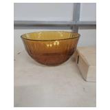 Amber Glass Punch Bowl with Floral Pattern and cups