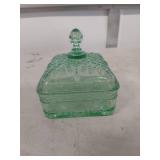 Green Glass Bee Pattern Honey Dish