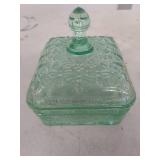 Green Glass Bee Pattern Honey Dish
