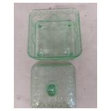 Green Glass Bee Pattern Honey Dish