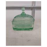 Green Glass Bee Pattern Honey Dish
