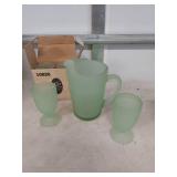 Tiara Exclusive Frosted Green Glass Pitcher and Goblet Set