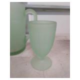 Tiara Exclusive Frosted Green Glass Pitcher and Goblet Set