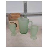 Tiara Exclusive Frosted Green Glass Pitcher and Goblet Set