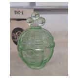Green Depression Glass Crown Top Candy Dish