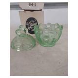 Green Depression Glass Crown Top Candy Dish