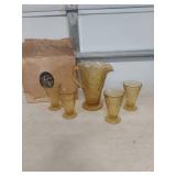 Tiara Amber Glass Pitcher and Glasses Set