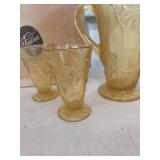 Tiara Amber Glass Pitcher and Glasses Set