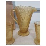 Tiara Amber Glass Pitcher and Glasses Set