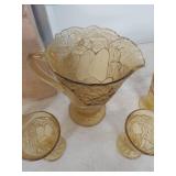 Tiara Amber Glass Pitcher and Glasses Set
