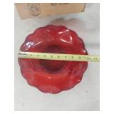 Ruby Red Glass Bowl with Ruffled Edge