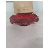 Ruby Red Glass Bowl with Ruffled Edge