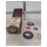 Collection of 45 RPM Records with Wooden Box