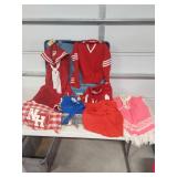 Red and White Cheerleader Uniform Set, Shawl and Sweater