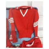 Red and White Cheerleader Uniform Set, Shawl and Sweater