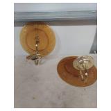 Tiara Sandwich Glass Amber Candleholders