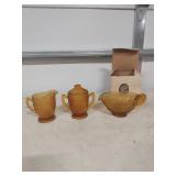 Tiara Amber Glass Cream and Sugar Set with Gravy Bowl