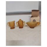 Tiara Amber Glass Cream and Sugar Set with Gravy Bowl