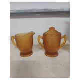 Tiara Amber Glass Cream and Sugar Set with Gravy Bowl