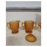 Tiara Amber Glass Cream and Sugar Set with Gravy Bowl