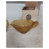 Tiara Amber Glass Cream and Sugar Set with Gravy Bowl