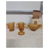 Tiara Amber Glass Cream and Sugar Set with Gravy Bowl
