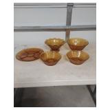 Amber Glass Dessert Bowl Set with Floral Pattern