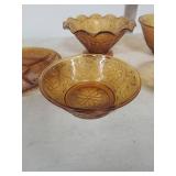 Amber Glass Dessert Bowl Set with Floral Pattern