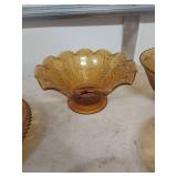 Amber Glass Dessert Bowl Set with Floral Pattern