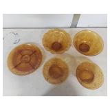 Amber Glass Dessert Bowl Set with Floral Pattern