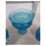 Blue Hobnail Glass Punch Bowl Set