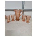 Pink Depression Glass Pitcher and Tumbler Set