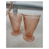 Pink Depression Glass Pitcher and Tumbler Set