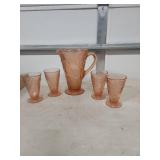 Pink Depression Glass Pitcher and Tumbler Set