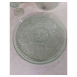 Green Glass Decanter Set with Floral Design