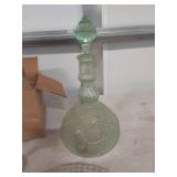 Green Glass Decanter Set with Floral Design