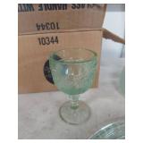 Green Glass Decanter Set with Floral Design