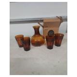 Amber Glass Decanter Set with 4 Glasses