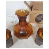 Amber Glass Decanter Set with 4 Glasses