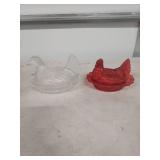 (2) Glass Hen on Nest Candy Dishes