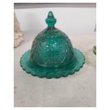 Pressed Glass Butter Dish and Berry Bowl Set