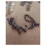 Charm Bracelet with Brown Glass Bead Necklace