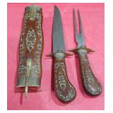 Vintage Indian Carving Set - With Wood and Brass Locking Sheath Fork & Knife