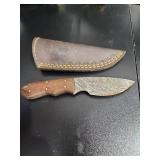 Handcrafted Damascus Steel Knife with Leather Sheath