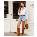 UBWDU Womens Knee High Boots Square Toe Platform Chunky Block Heel Banana Campus Boots Wide Calf Low Heel Riding Tall Booties Saddle 9.5