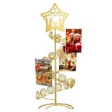 Cinnvoice Metal Christmas Card Holder 19.6\" Spiral Xmas Tree Gift Card Photo Picture Holder Stand with Nativity Star Topper Tabletop Display Decorative for Christmas Holiday Decor(Gold,Elegant Style)