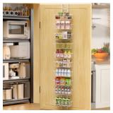 Hocookeper 10 Tier Over the Door Pantry Organizer, Over the Door Spice Rack with Adjustable Baskets, Metal Hanging Door Pantry Organizers and Storage for Kitchen Bathroom Bedroom, White