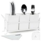 KAQAHIDO Utensil Caddy with Drain Holes, Cutlery Organizer for Kitchen Countertop Drawer 3pcs Bins Set Silverware Holder for Spoon, Fork and Knife, White