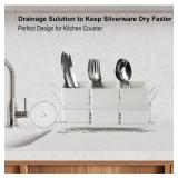 KAQAHIDO Utensil Caddy with Drain Holes, Cutlery Organizer for Kitchen Countertop Drawer 3pcs Bins Set Silverware Holder for Spoon, Fork and Knife, White