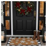Duraaamo 2 Pcs Winter Door Mat Snowflake Outdoor Welcome Mats for Front Door Snow Non Slip Coir Floor Doormat Black White Plaid Buffalo Rug for Outside Front Porch Entryway Decor(Snowflake)